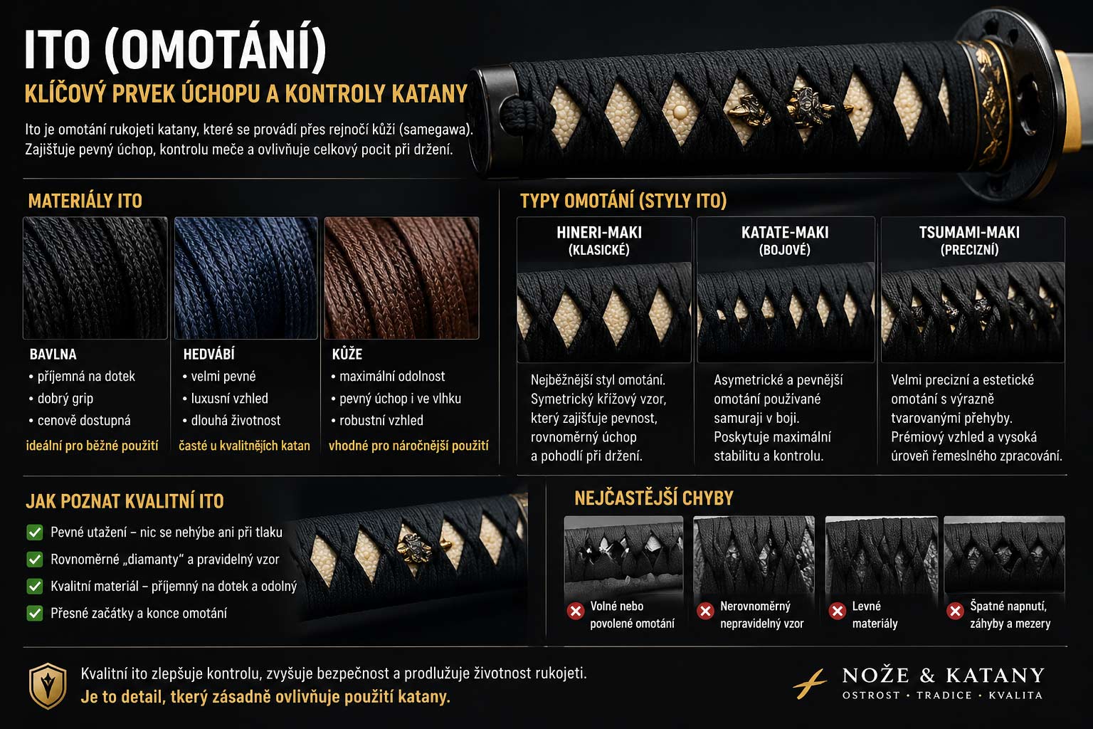 Ito (omotání) klíčový prvek úchopu a kontroly katany